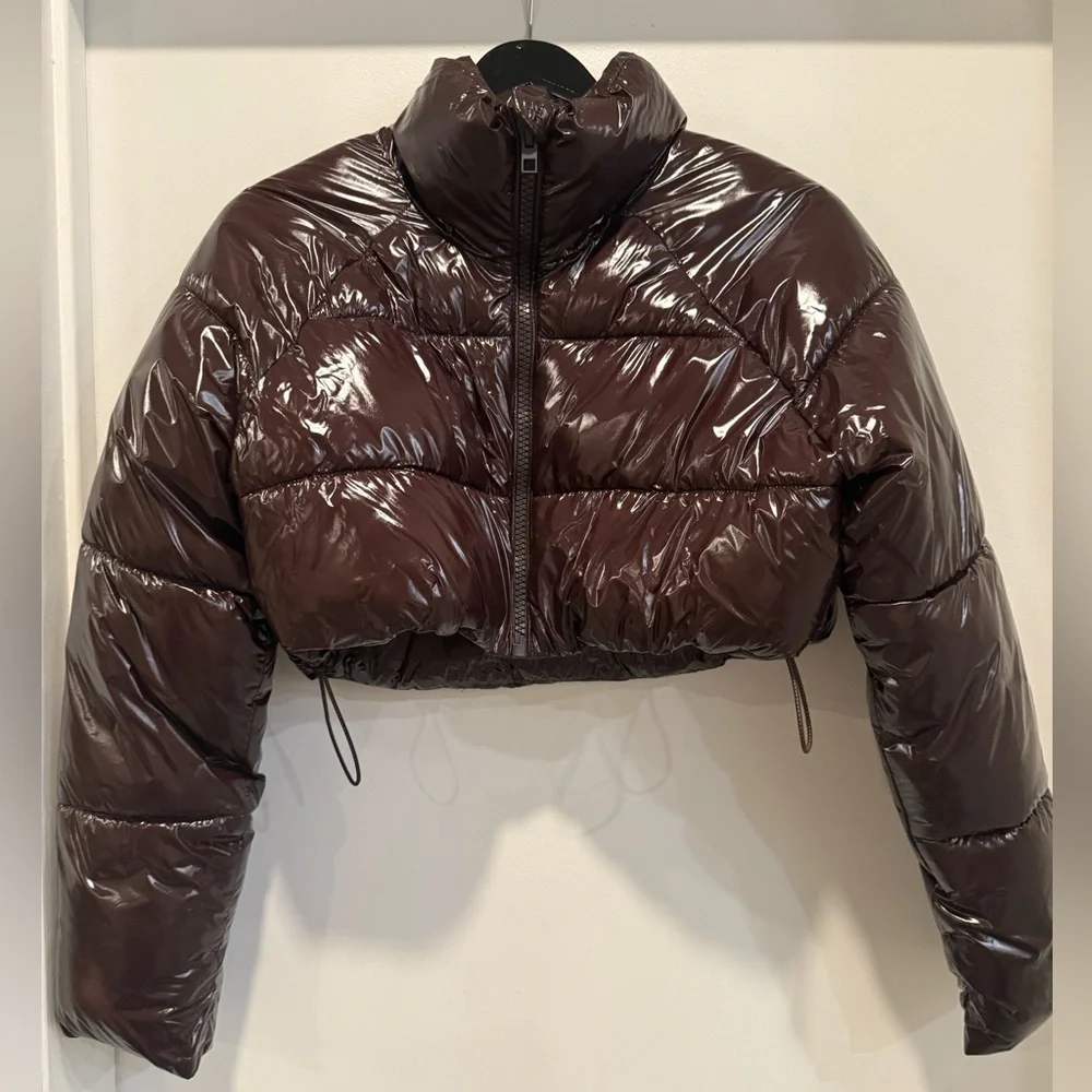 Zara Glossy Chocolate Puffer Jacket - Picture 1 of 4
